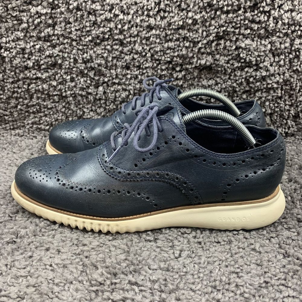 Cole Haan 2.Zerogrand Wing Ox Shoes Men 11 M Navy Leather Ivory Casual